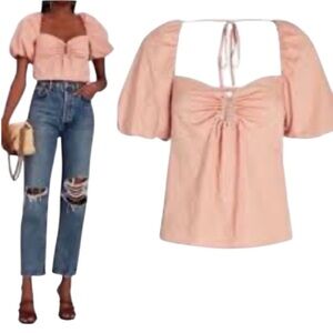 INTERMIX Winfred Puff Sleeve Cropped Top Size M